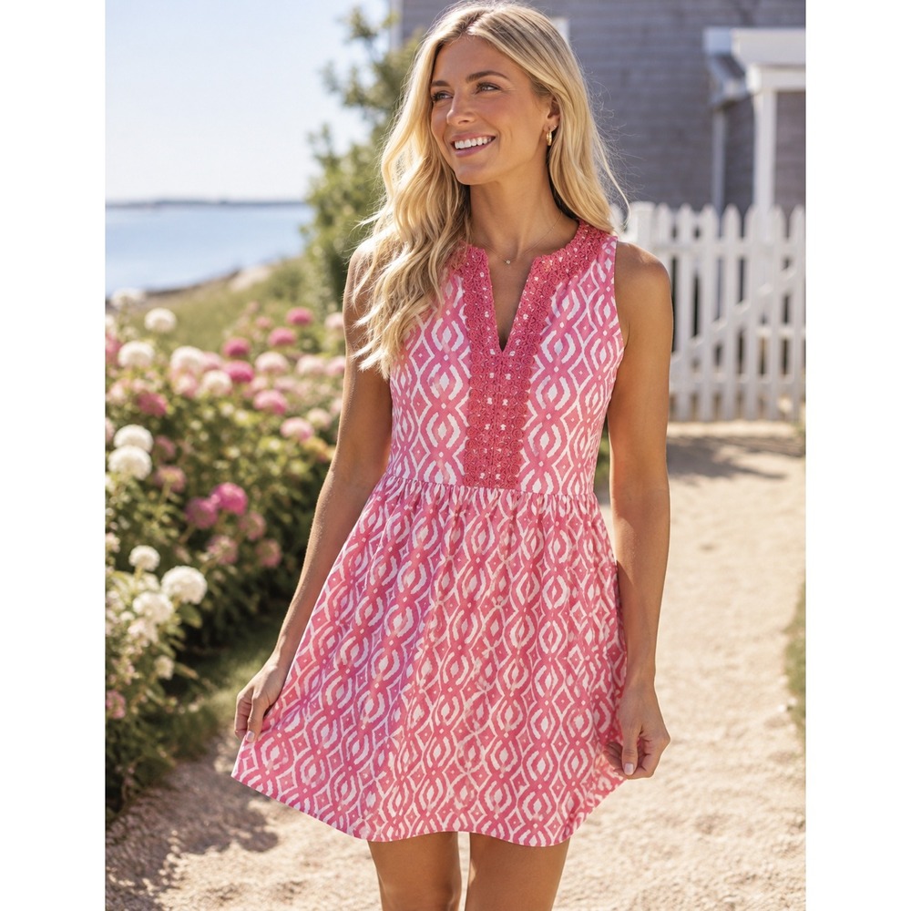 Vineyard Vines Dress Sleeveless pink white florals Size 0 Coastal Resort